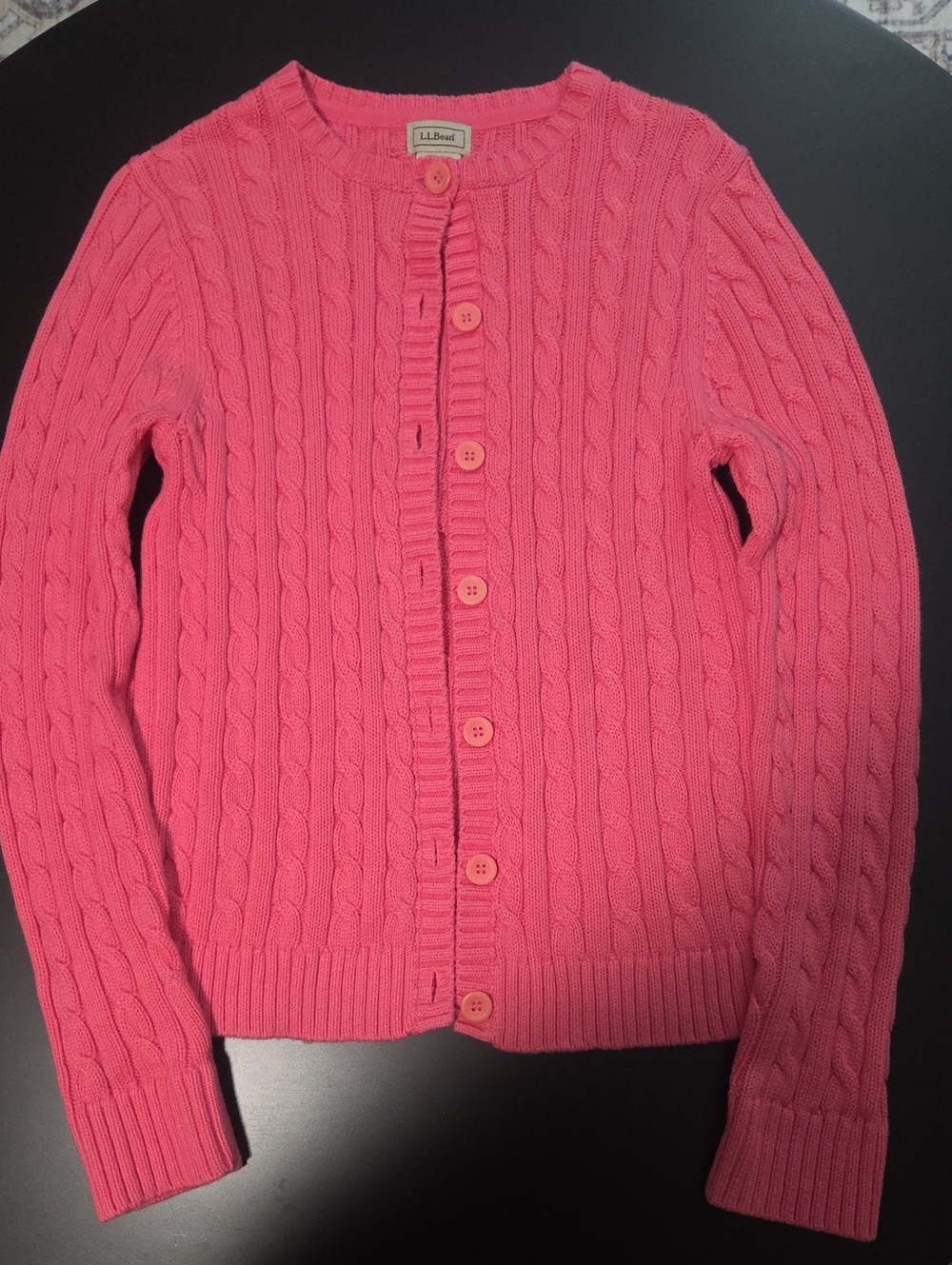 L.L. Bean Coral Pink Cable-Knit Button Cardigan